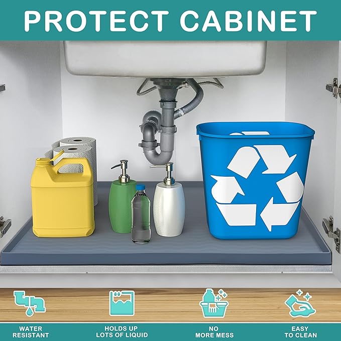URMONA Waterproof Silicone Under Sink Mat 25'' x 19'' Shelf Liner - Image 2