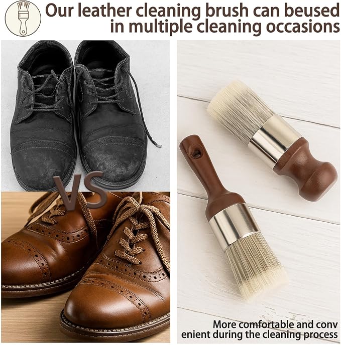 2pcs Leather Upholstery Cleaning Brush Set, Ergonomic Long and Short Wax - Image 2