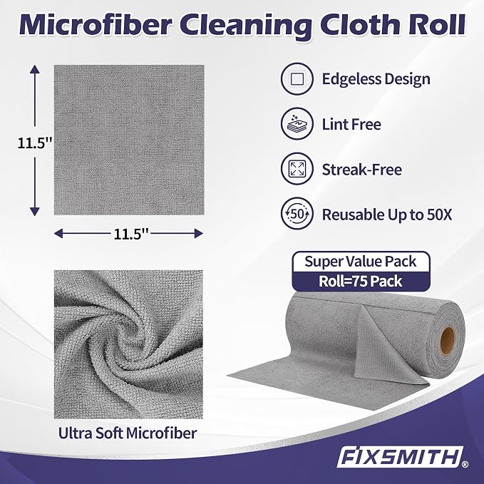 FIXSMITH Microfiber Cleaning Cloth Roll -75 Pack, Microfiber Towel Roll Tear - Image 2