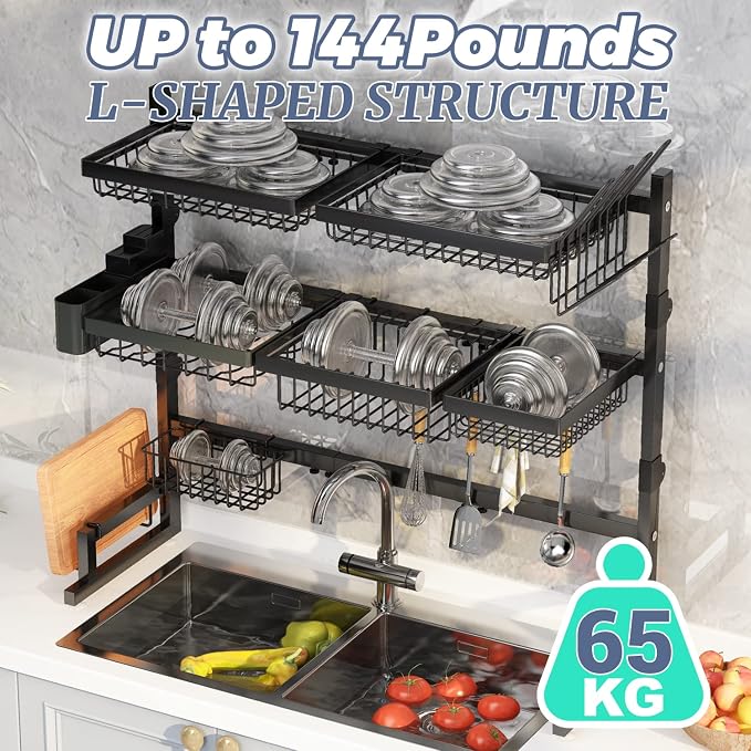 Over Sink Dish Drying Rack Snap-On Design Large Dish Drainer Storage Counter - Image 5