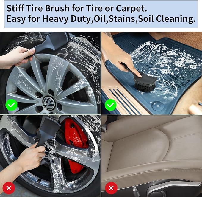 Wheel Rim & Tire Brush Set, Soft & Stiff Bristle Wash Cleaning Supplies Kit - Image 6