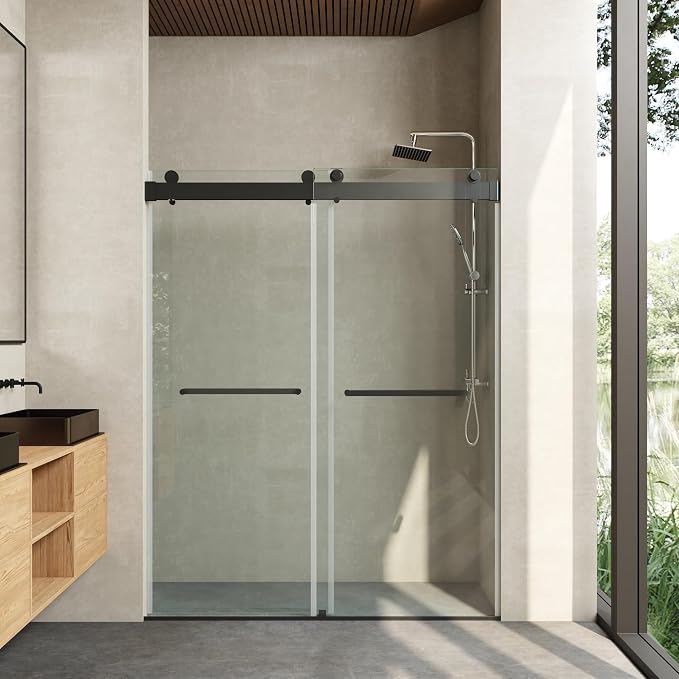 Frameless Soft Close Shower Door, 76 "H, 3/8" Clear Tempered Glass, Double by CRISSENSSI