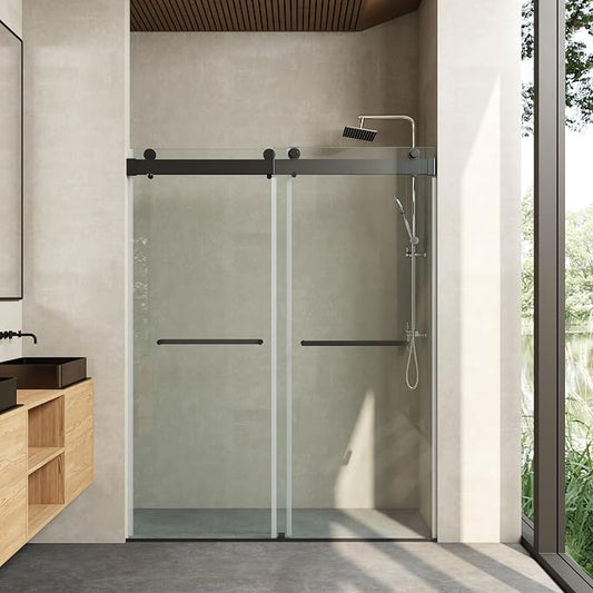 Frameless Soft Close Shower Door, 76 "H, 3/8" Clear Tempered Glass, Double by CRISSENSSI