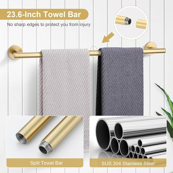 TQKAG 5 Piece Bathroom Accessories Set Brushed Gold Bathroom Hardware Set 23.6 - Image 2