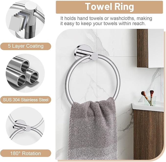 Polished Chrome Bathroom Hardware Set, 4-Piece Towel Holder Set Include Double - Image 5