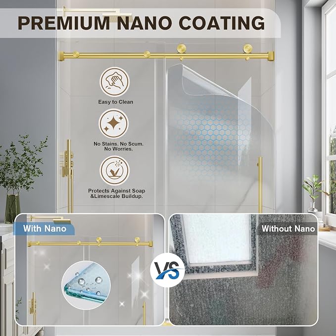 Frameless Glass Shower Door, 49-54" W x 76" H Sliding Frameless Shower Door - Image 2
