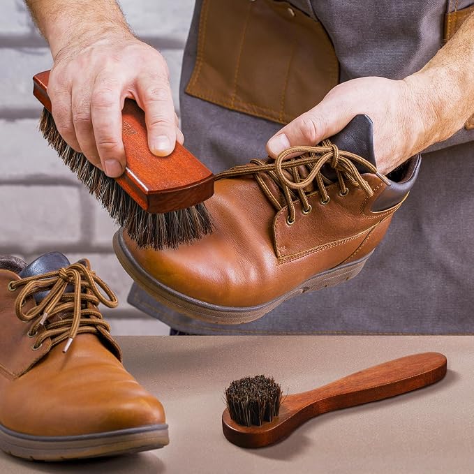 2 Pcs Horsehair Shoe Brush Kit Polishing Daubers Applicators Leather Care - Image 7