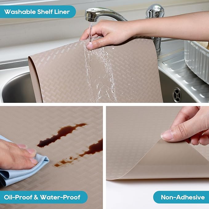 Beige Shelf Liners for Kitchen Cabinets Refrigerator Liners Waterproof & - Image 5
