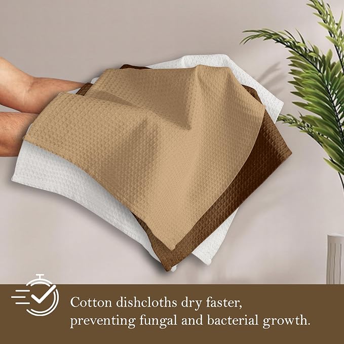 Waffle Dishcloths, 12x12 Inch, Quick Drying, Cotton Hand Towels - Image 4