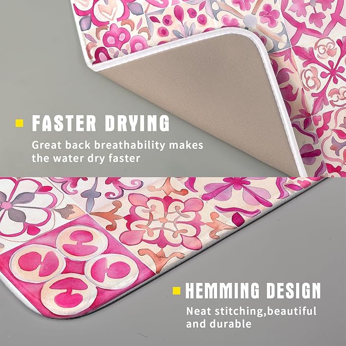 Pink Mexican Tiles Dish Drying Mat Absorbent Microfiber Dish Drying Pad - Image 3