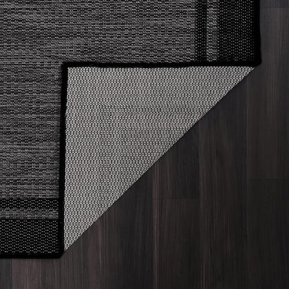 CAMILSON Indoor Outdoor Rug, 9x12 Bordered Dark Grey Black Modern Large Area Rugs for Indoor and Outdoor Patios, Kitchen and Hallway Mats, Washable Porch Deck Outside Carpet (Bordered Black, 9 x 12)