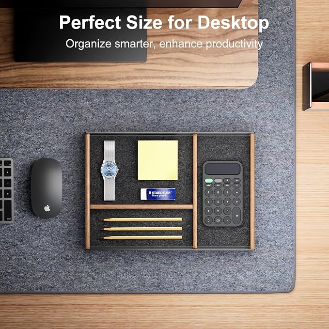 UPERGO Desk Drawer Organizer Tray, Mens Valet Made of Aluminum and Walnut - Image 3