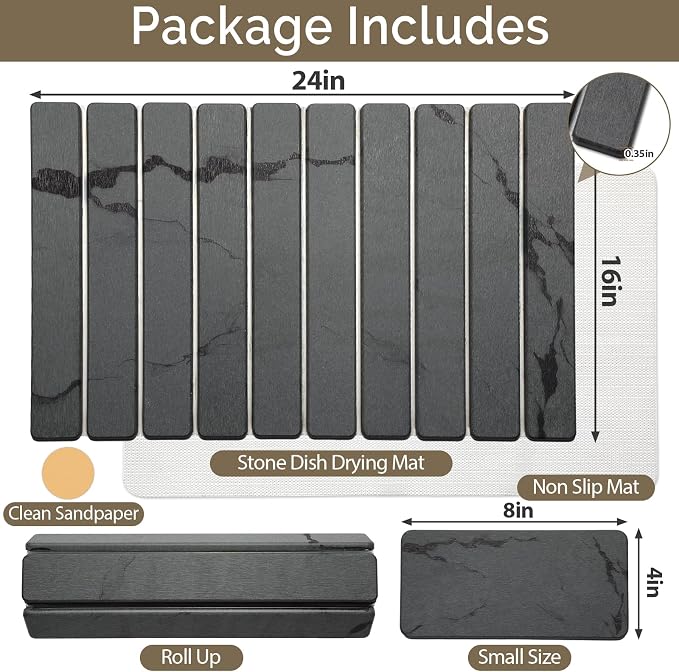 Large Stone Dish Drying Mat for Kitchen Counter, Foldable Water Absorbing - Image 2