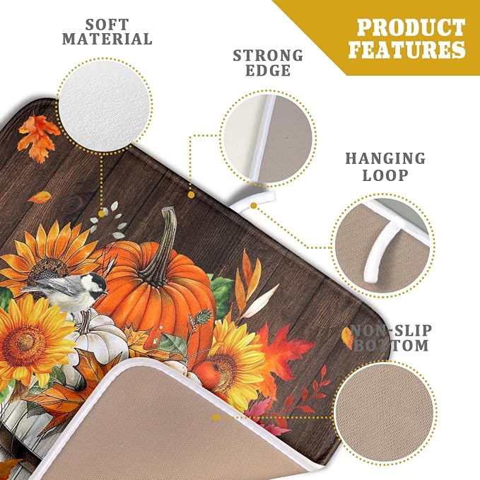 Fall Pumpkin Dish Drying Mat for Kitchen Counter Decor 16x18 Inch Halloween - Image 4