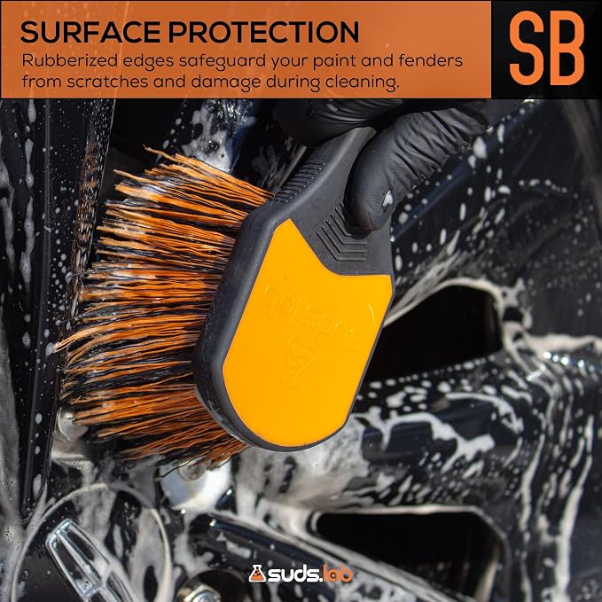 Suds Lab Wheel Spoke Brush Rubberized Handle Soft Bristle Car Detailing Wheel - Image 2