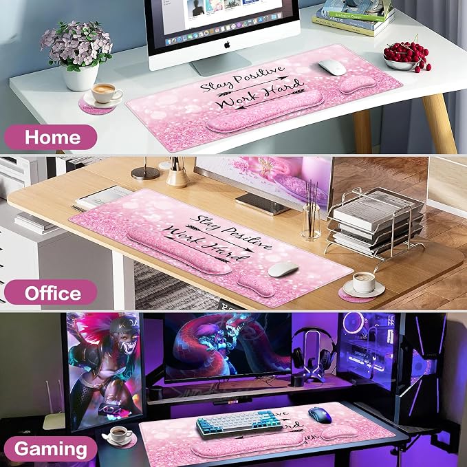 Mousepad Pink, Mouse Pad with Wrist Rest, 4-in-1 Large Mousepad+Keyboard Wrist - Image 7