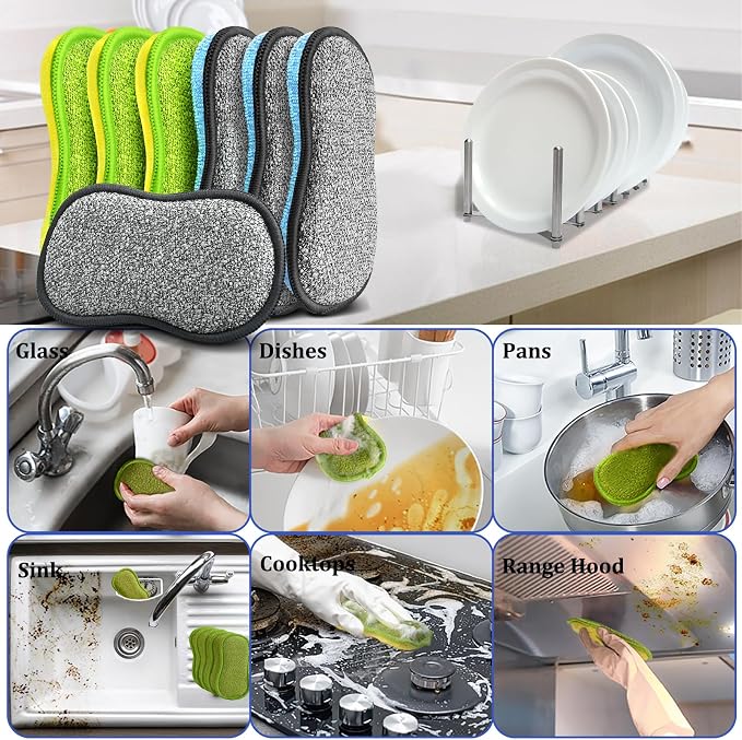 Dish Sponges Kitchen, 12 Pack Multi-Purpose Microfiber Scrub Sponge - Image 2