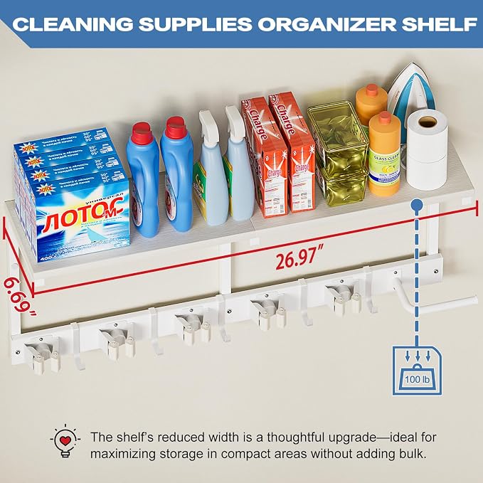 Broom Holder Wall Mount with Cleaning Supplies Organizer, Laundry Room - Image 4