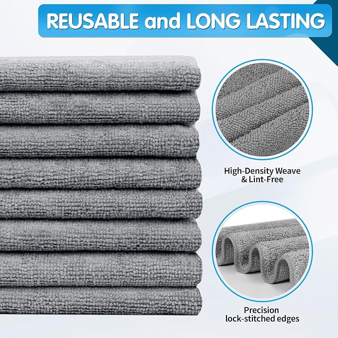 FIXSMITH Grey Microfiber Cleaning Cloth -Pack of 8, Highly Absorbent Cleaning - Image 2