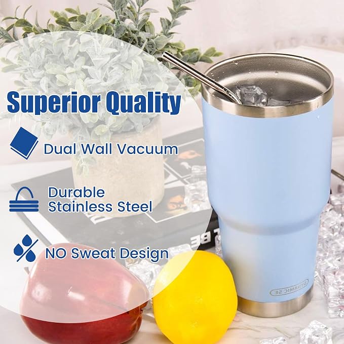 D·S 30oz Blue Tumbler Stainless Steel Double Wall Vacuum Insulated Mug - Image 6