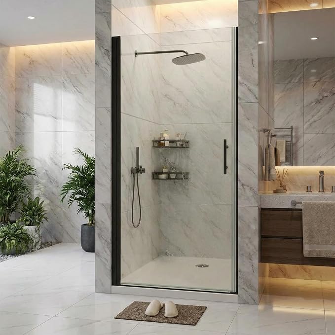 Frameless Hinged Shower Door, Adjustable 33.6"-34.6" W x 72" H Single Swing by IDEALHOUSE
