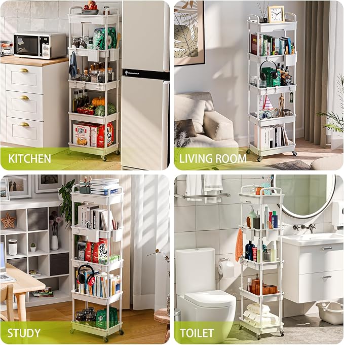 5 Tier Rolling Cart Organizer, Bathroom Cart Organizers - Image 6