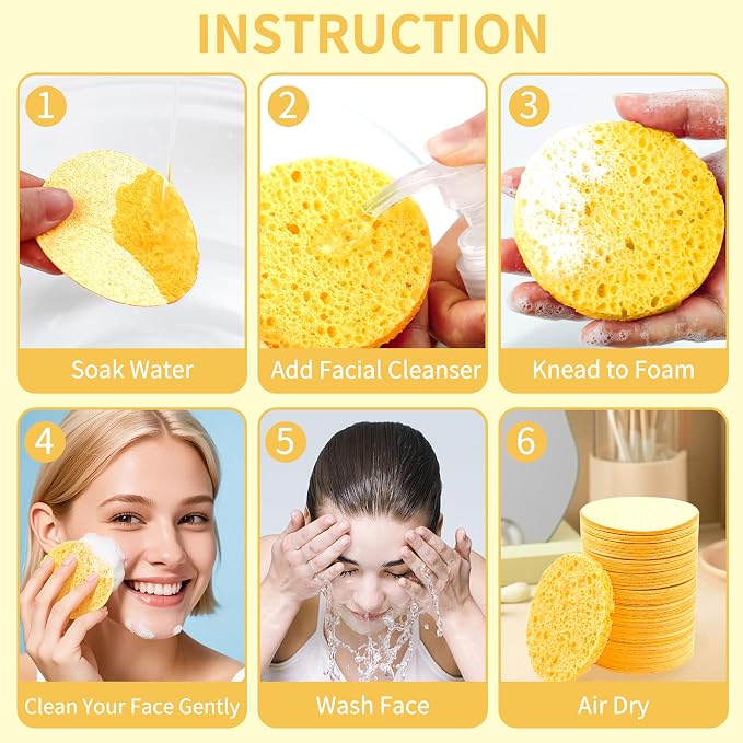 100-Count Compressed Facial Sponges, Natural Cosmetic Spa Sponges - Image 4