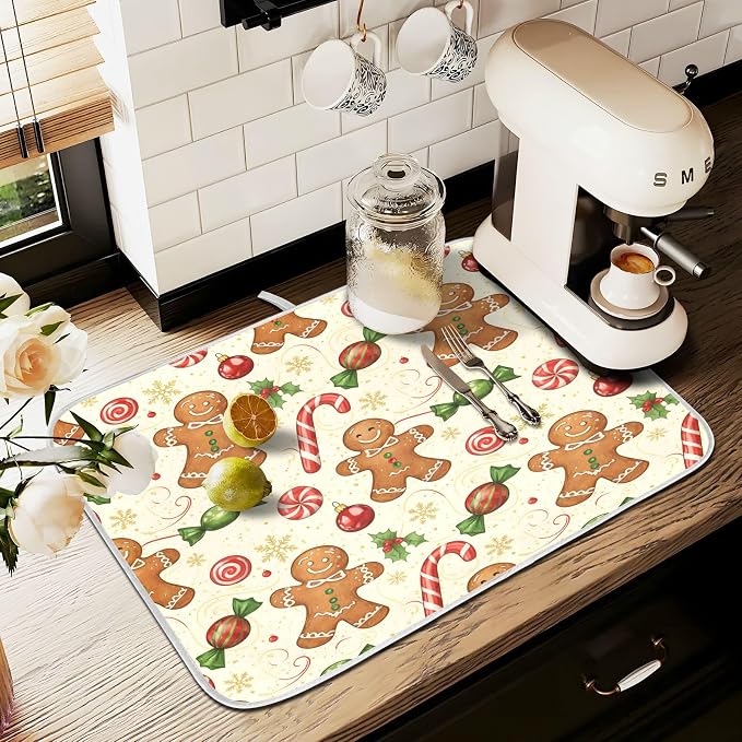 Christmas Gingerbread Cookie Man Sugar Dish Drying Mat - Image 8