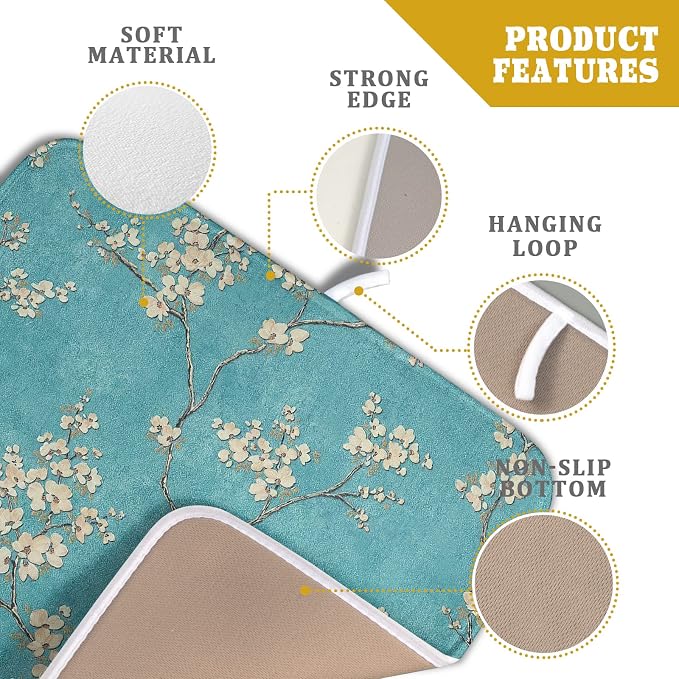 Teal Turquoise Dish Drying Mat for Kitchen Counter Spring Floral Drying Mat 16 - Image 4