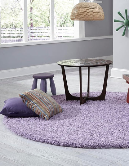 Unique Loom Solid Shag Collection Area Rug (4' 1" Round, Lilac)