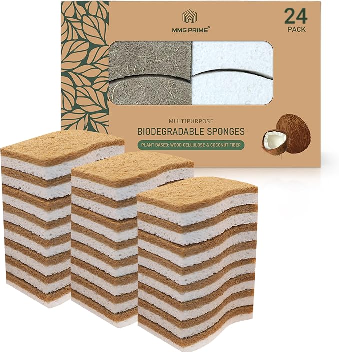 Natural Kitchen Sponge –24-Pack Biodegradable Sponges by MMGPrime