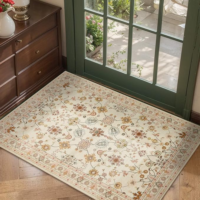 Door Mat Floral Entryway Rug, Washable Samll 2x3 Rug, Boho Front Door Mat by Rugxara