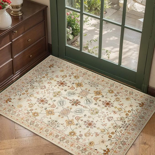 Door Mat Floral Entryway Rug, Washable Samll 2x3 Rug, Boho Front Door Mat by Rugxara