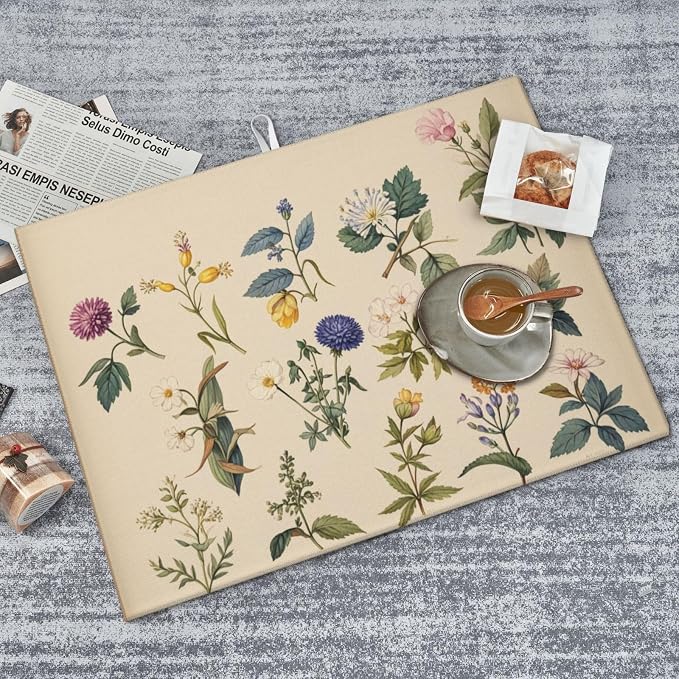 Vintage Plants Herbs Floral Dish Drying Mat Highly Absorbent Double-Sided - Image 4