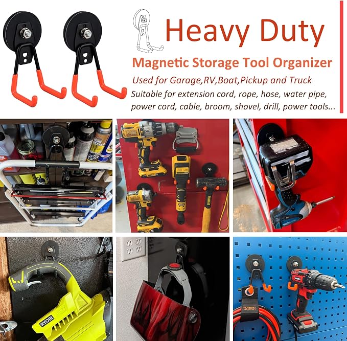 ULIBERMAGNET Heavy Duty Magnetic Garage Hooks, 4 Pack Strong Large Magnet Hooks - Image 3