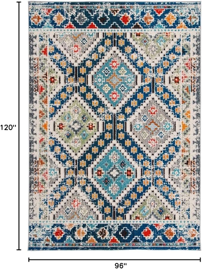SAFAVIEH Area Rug 8x10 - Madison Collection - Large - Navy & Beige, Boho Diamond Distressed Design, Non-Shedding & Easy Cleaning, Ideal for Living Room, Bedroom, Office, Dining Space (MAD418M)
