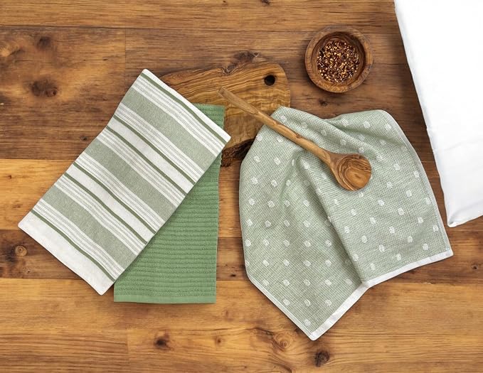Sage Green White Kitchen Hand Dish Towels: Oversized 28" x 16", 100% Cotton - Image 3