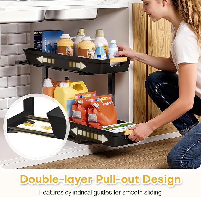 Homde 2-Tier Under Sink Organizer: 2pcs Set Adjustable Pull Out Drawer - Image 4