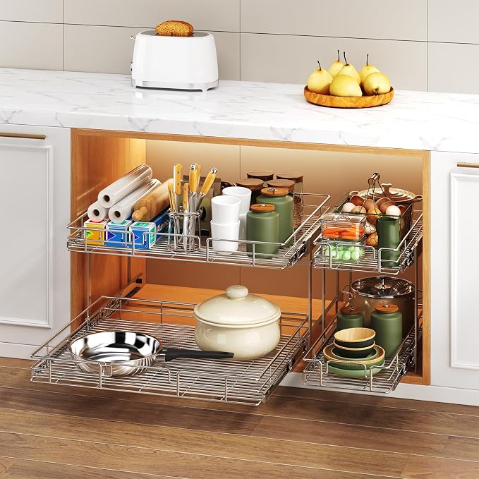 2 Tier Individual Pull Out Cabinet Organizer 28½" W x 21½" D, Heavy Duty - Image 6