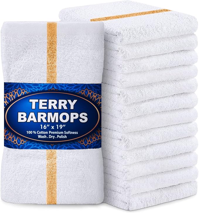 GREEN LIFESTYLE Gold Stripe Terry Kitchen Bar Mops 28 Oz- 16 X 19 inches by GreenLifeStyle