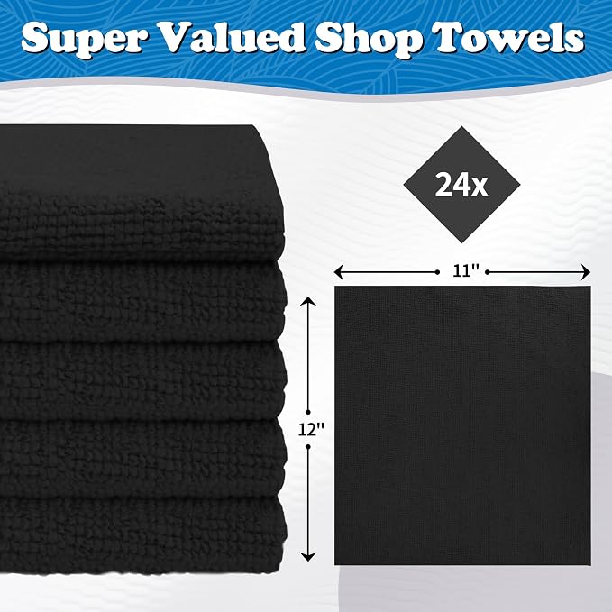 FIXSMITH Microfiber Cleaning Cloth, Shop Towels Bulk, 24 Pack Black Microfiber - Image 2