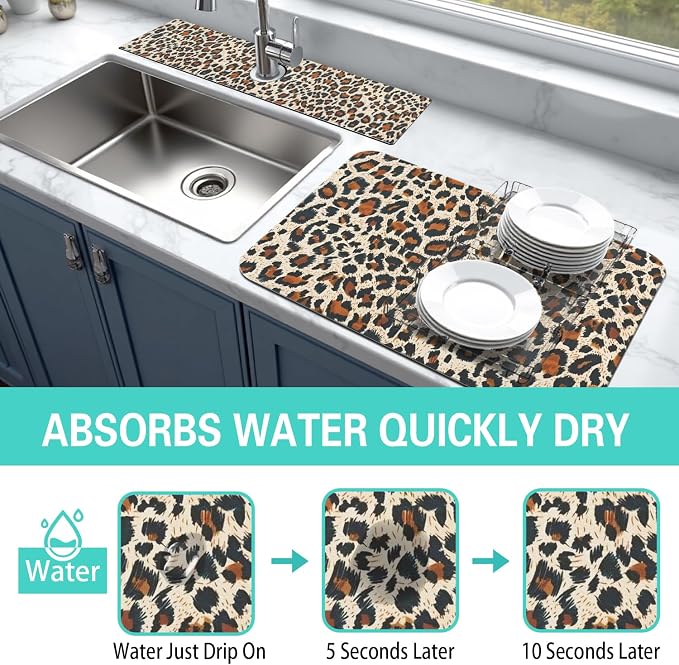 Dish Drying Mat for Kitchen Counter Matt, Super Absorbent Non-slip Rubber Backed - Image 3