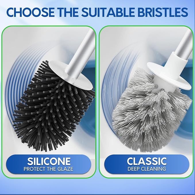 BOOMJOY Toilet Brush and Holder Set, Silicone Toilet Bowl Cleaner Brush - Image 3
