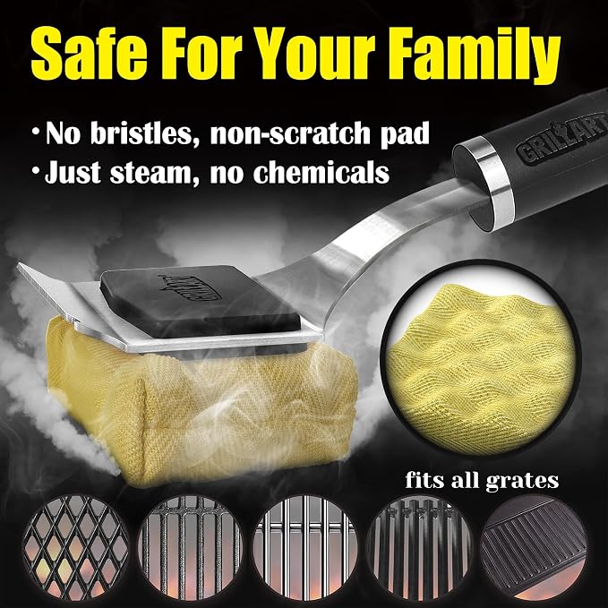 GRILLART Grill Brush Bristle Free Safe Steam Cleaning Tool, Replaceable Head - Image 2