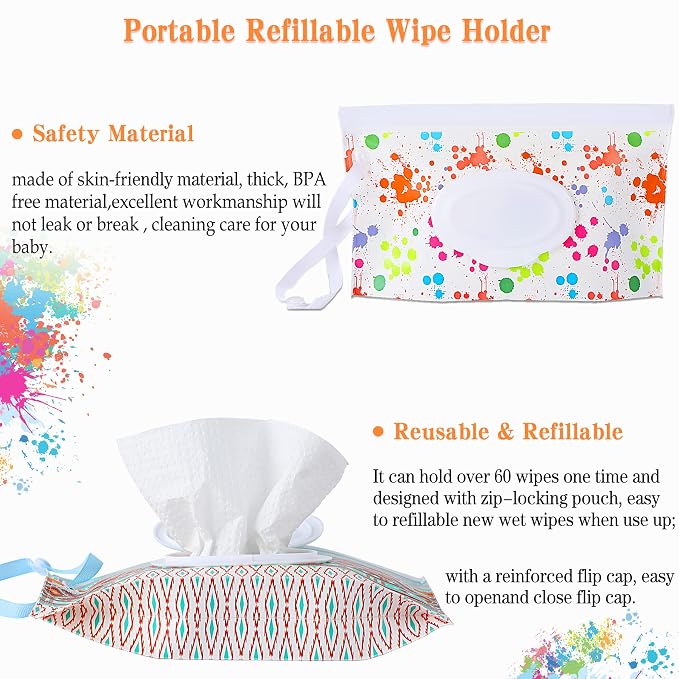 FEBSNOW 4 Pack Baby Refillable Baby Wet Wipe Dispenser, Reusable Wipes Pouch - Image 5