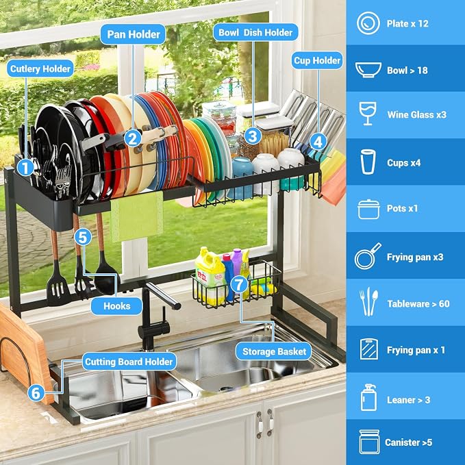 Over Sink Dish Drying Rack Snap-On Design Large Dish Draine Storage Counter - Image 3