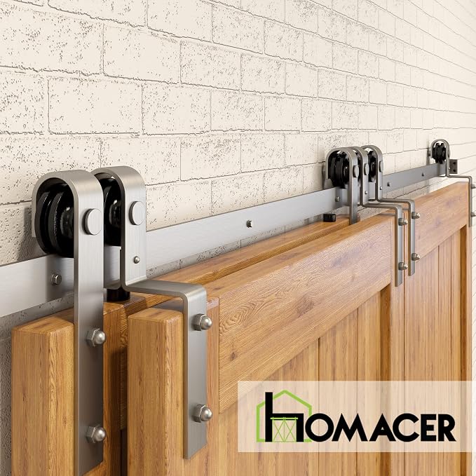 Homacer Brushed Nickel Single Track Bypass Sliding Barn Door Hardware Kit - Image 6