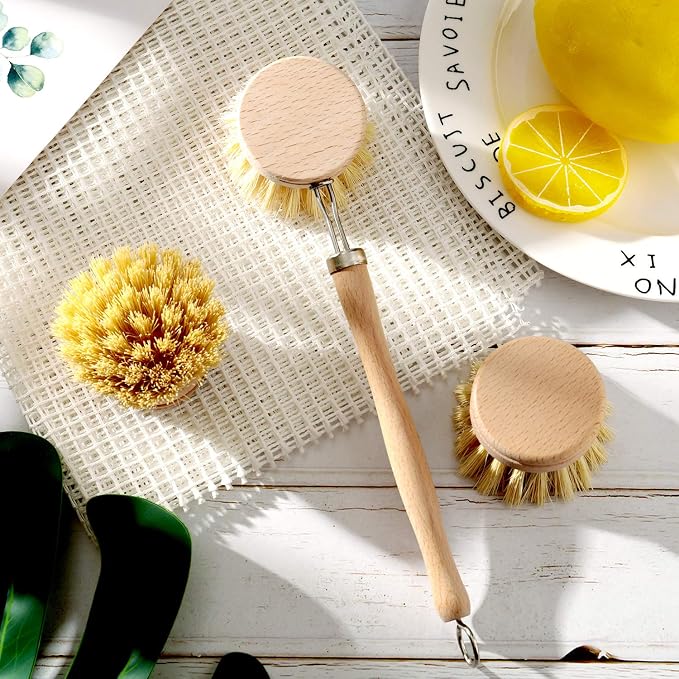 Boao Dish Brush with Beechwood Handle with 2 Replacement Heads Natural Wood - Image 5