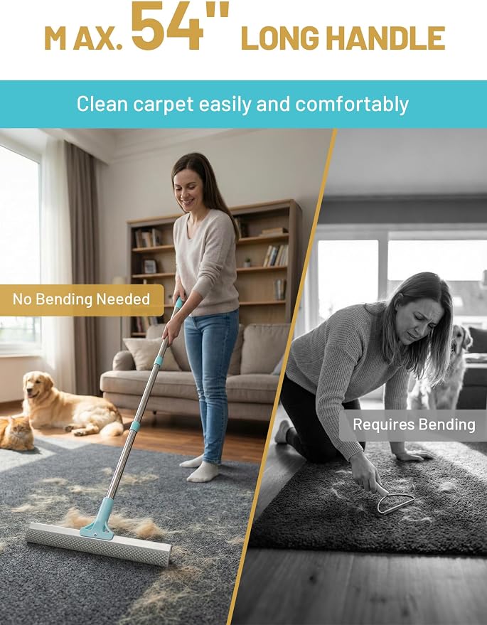 DELOMO Carpet Rake for Pet Hair Removal Carpet Scraper Broom - Image 4