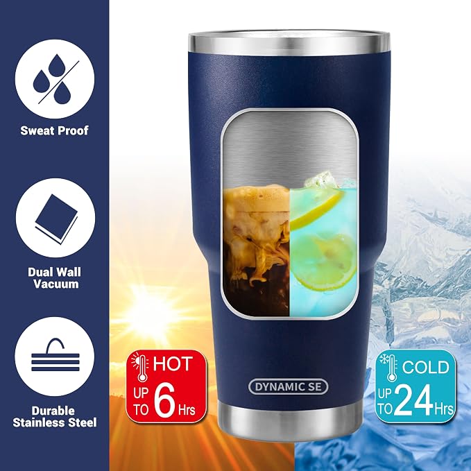 D·S 30 oz Navy Tumbler Stainless Steel Double Wall Vacuum Insulated Mug - Image 4